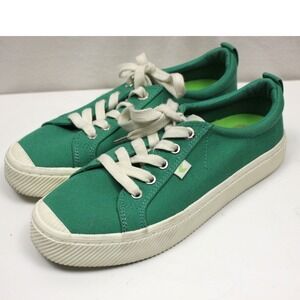 Cariuma Green Canvas Sneakers Cork Insole Lace Up Womens 9 Casual Comfort